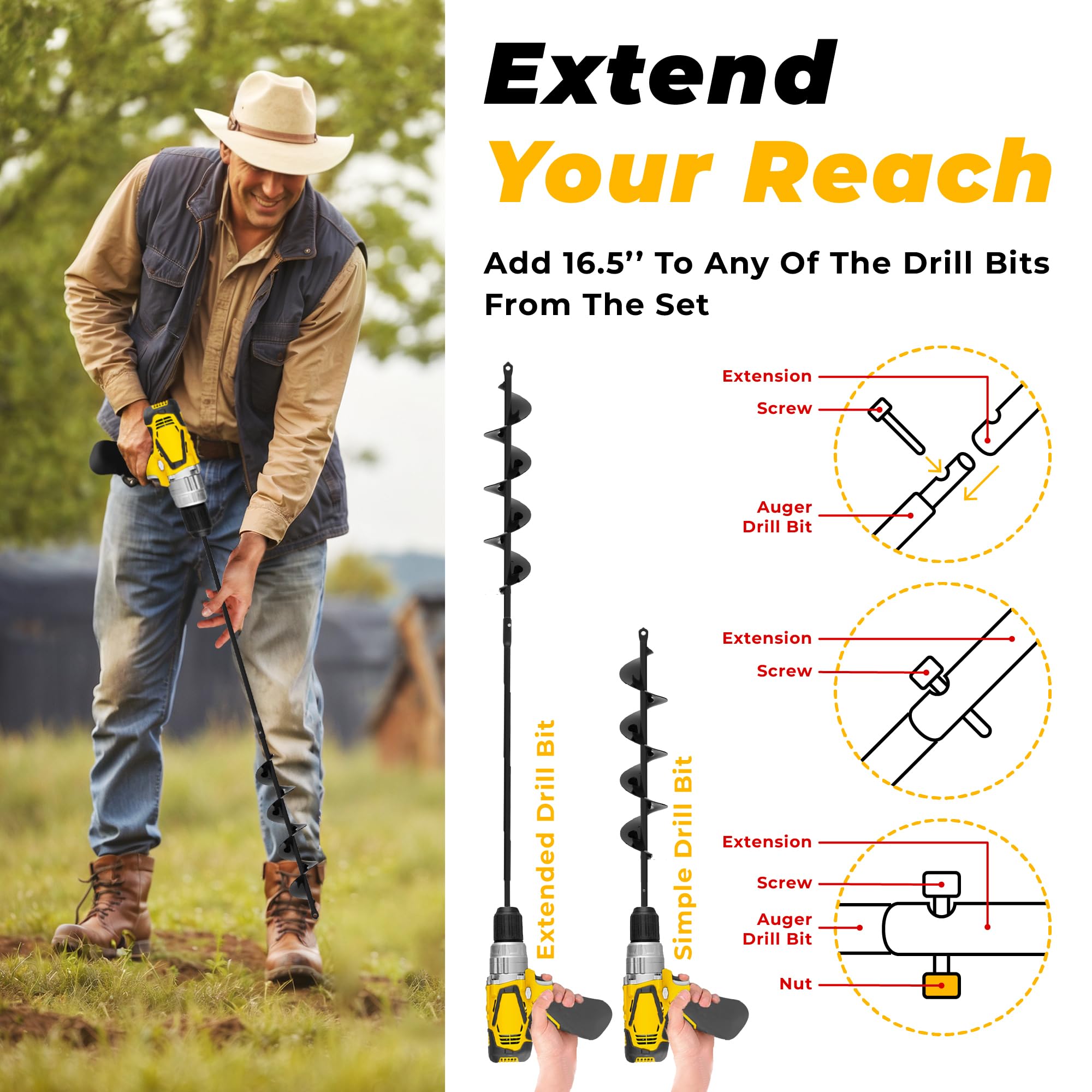 K-Brands 4-Pack 4 x 12 Inch + 3 Pack with Extension Auger K-Brands 4-Pack 4 x 12 Inch + 3 Pack with Extension Auger